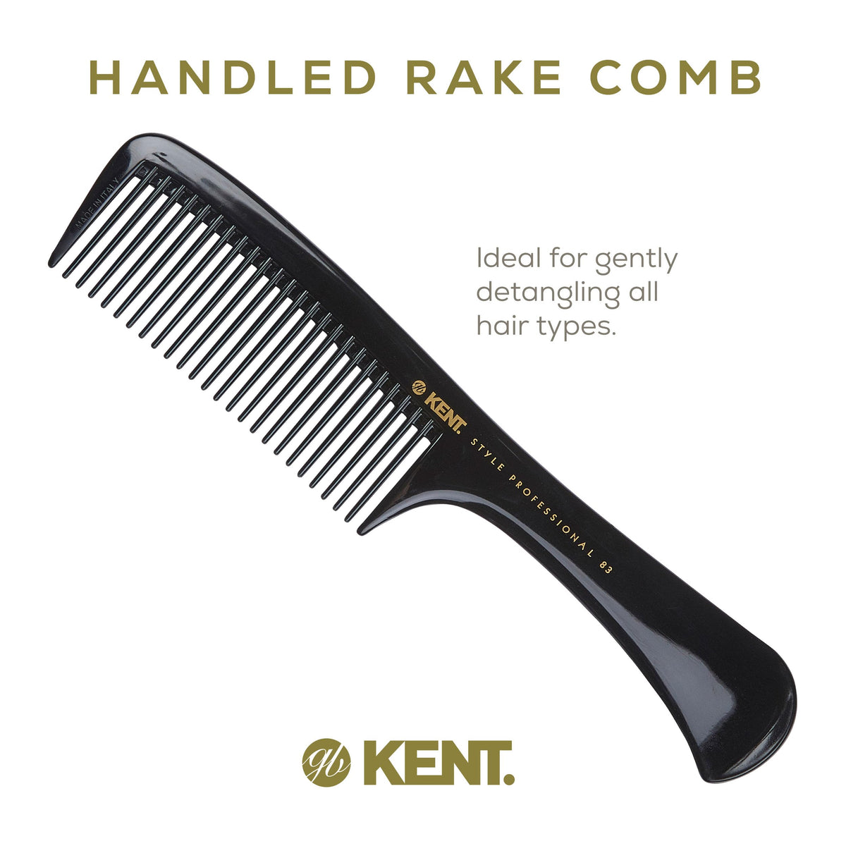 Kent SPC83 Black Salon-Style Barber Comb and Dressing Cutting Detangler with Wide Teeth - Professional Barber Wide Tooth Comb for Styling for Medium