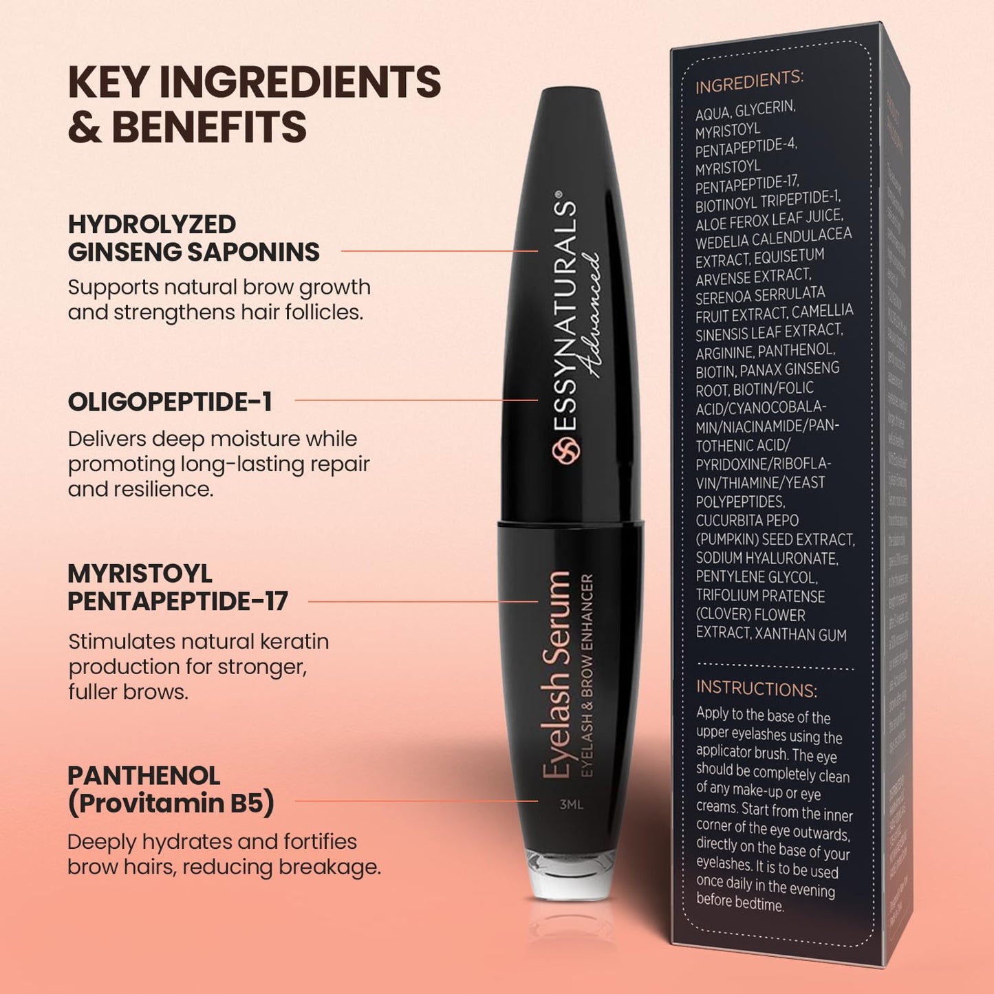 Essynaturals Premium Eyelash Growth Serum for Longer, Fuller, Thicker Lashes Beauty & Personal Care EssyNaturals Advanced