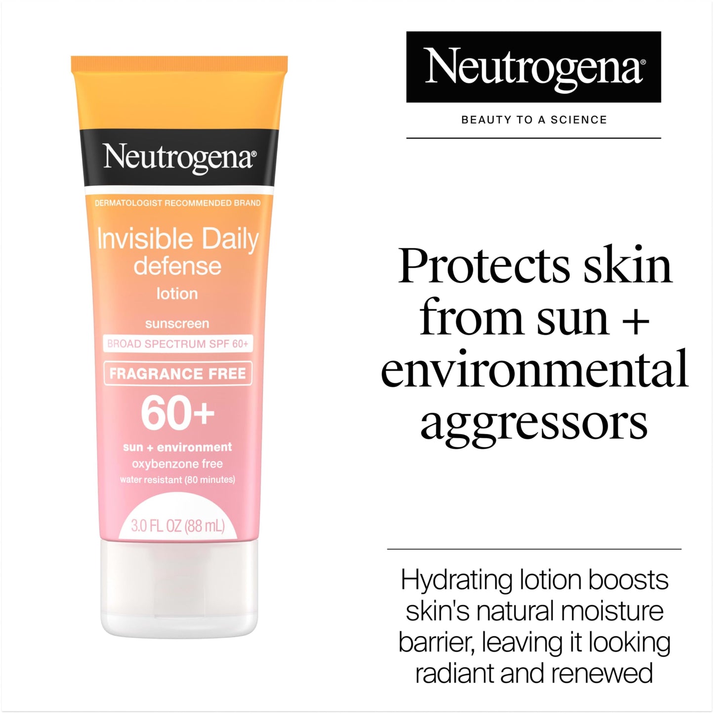 Neutrogena Invisible Daily Defense Fragrance-Free Sunscreen Lotion, Broad Spectrum SPF 60+, Oxybenzone-Free & Water-Resistant, Sun & Environmental Beauty & Personal Care Neutrogena