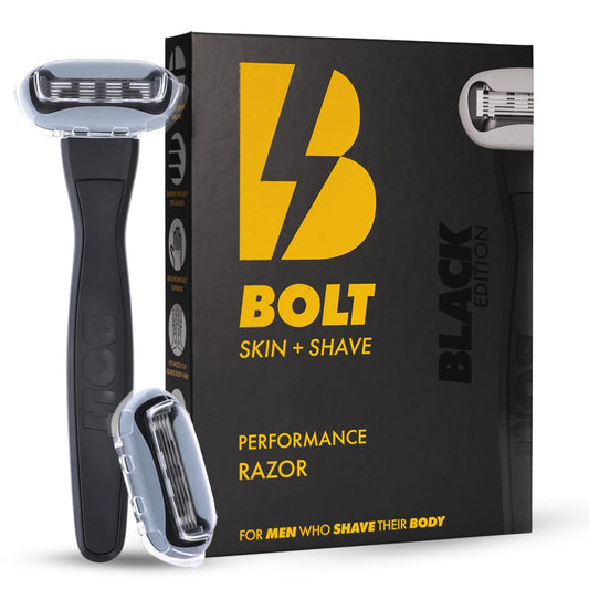 BOLT Skin + Shave - Performance Razor - Black Edition - 5-Blade Swedish Steel - Aloe & VIT E - Zinc Handle - Smooth Shave Kit - 2 Cartridges Beauty and Personal Care BOLT SKIN + SHAVE