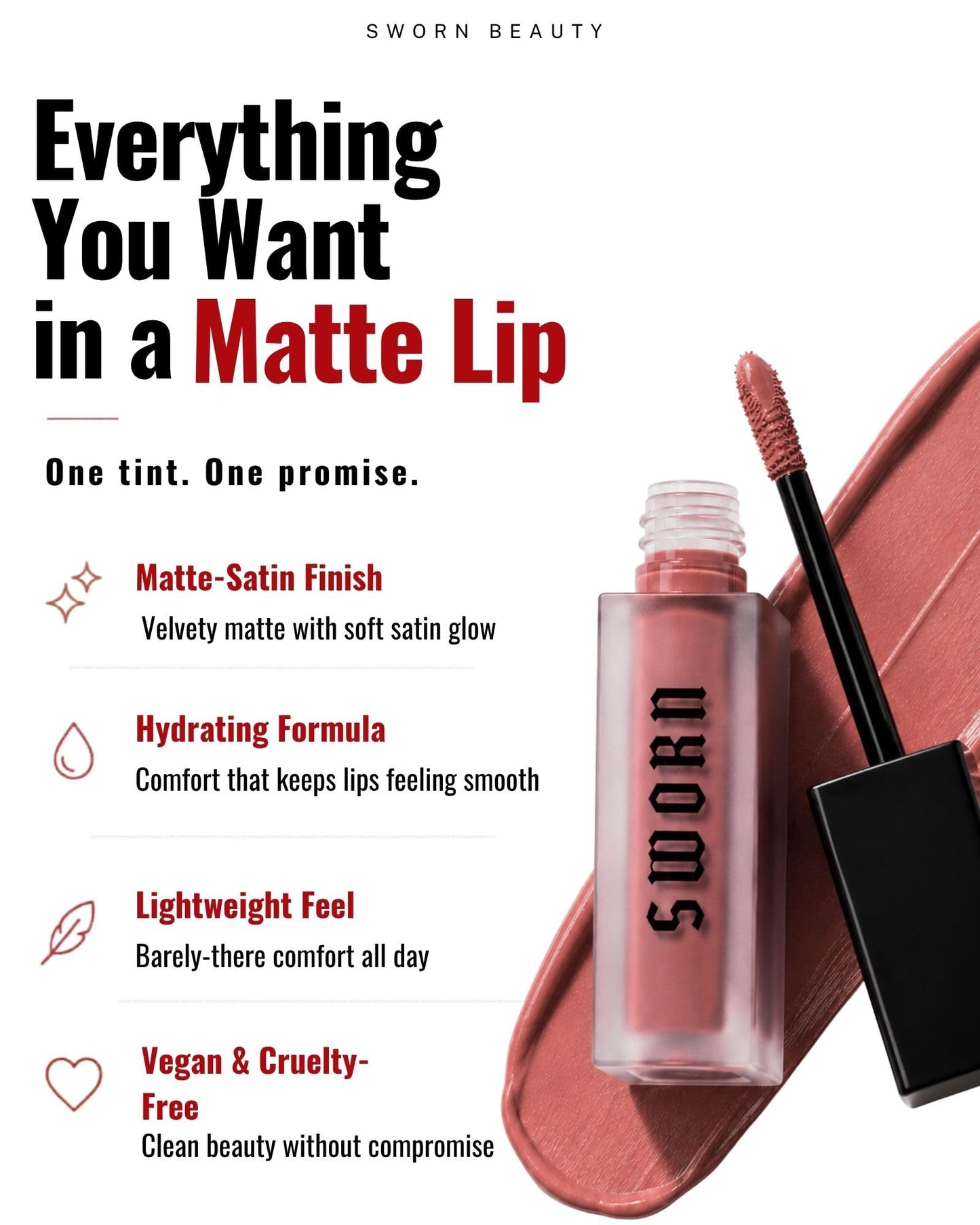 Sworn Beauty Matte Lipstick "Lovers Mauve" by Kenzie Carter - Long Wear Velvet Finish Lip Color, Lightweight Comfortable Formula, High Pigment Beauty & Personal Care Sworn Beauty LLC