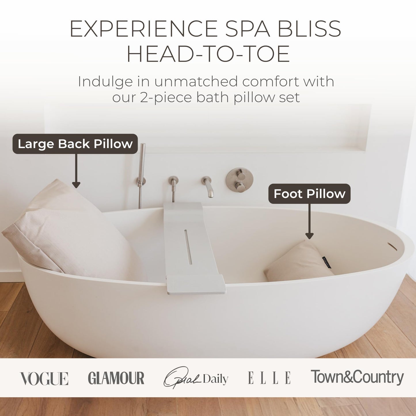 BADESOFA® Luxury Bath Pillow Set 2-Piece - Large Back Pillow & Foot Pillow for Tub - Spa-Grade Comfort for Head, Neck, Back & Feet - Quick Drying Beauty and Personal Care BADESOFA