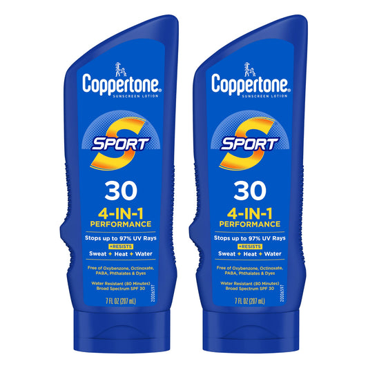 Coppertone Sport Sunscreen Lotion SPF 30, Sweat, Heat and Water Resistant Sunblock, Lightweight, Oxybenzone Free, Sunscreen Twin Pack, 7 Fl Oz Bottle Beauty & Personal Care Coppertone