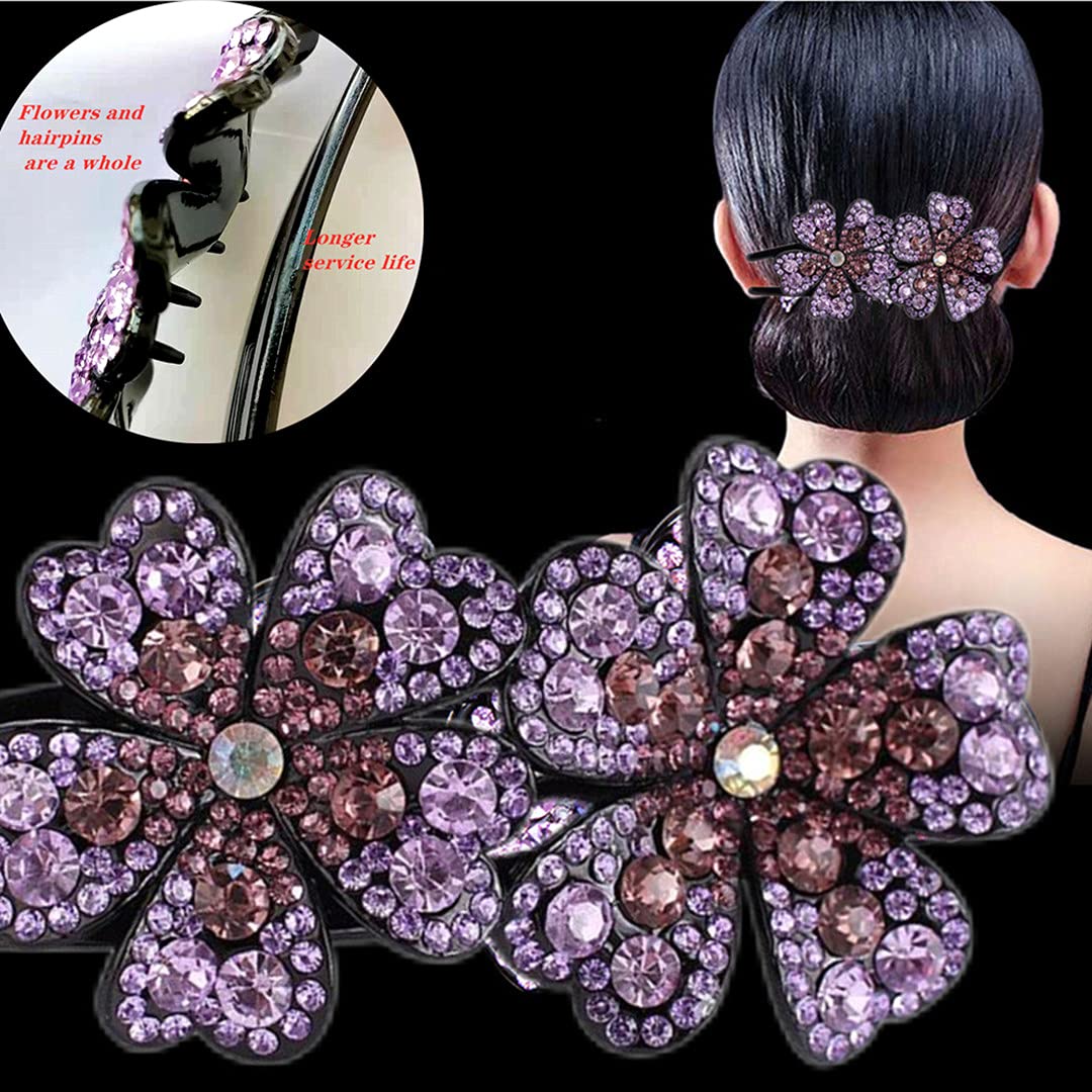 5 Pcs double flower decorative jeweled rhinestone hair clip pretty fancy floral thick crystal hair clips for women beautiful fashion designer asian Beauty & Personal Care LJC-20