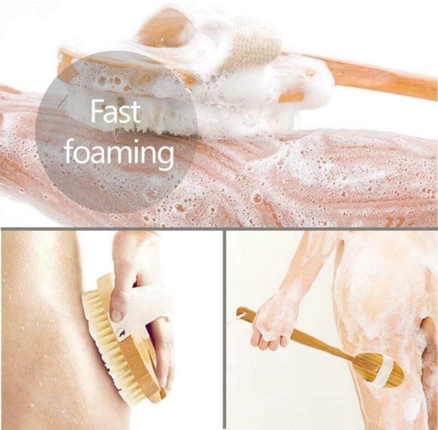 Detachable Natural Bristle Body Scrub Brush, Dual Purpose Back Scrubber Long Handle Bath Brush Beauty and Personal Care CHICHIYANG