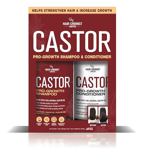 Hair Chemist Castor Pro-Growth Shampoo 33.8 oz. AND Conditioner 33.8 oz. 2-PC Boxed Gift Set - Made with Natural Castor Oil for Hair Growth, Sulfate Beauty & Personal Care Hair Chemist