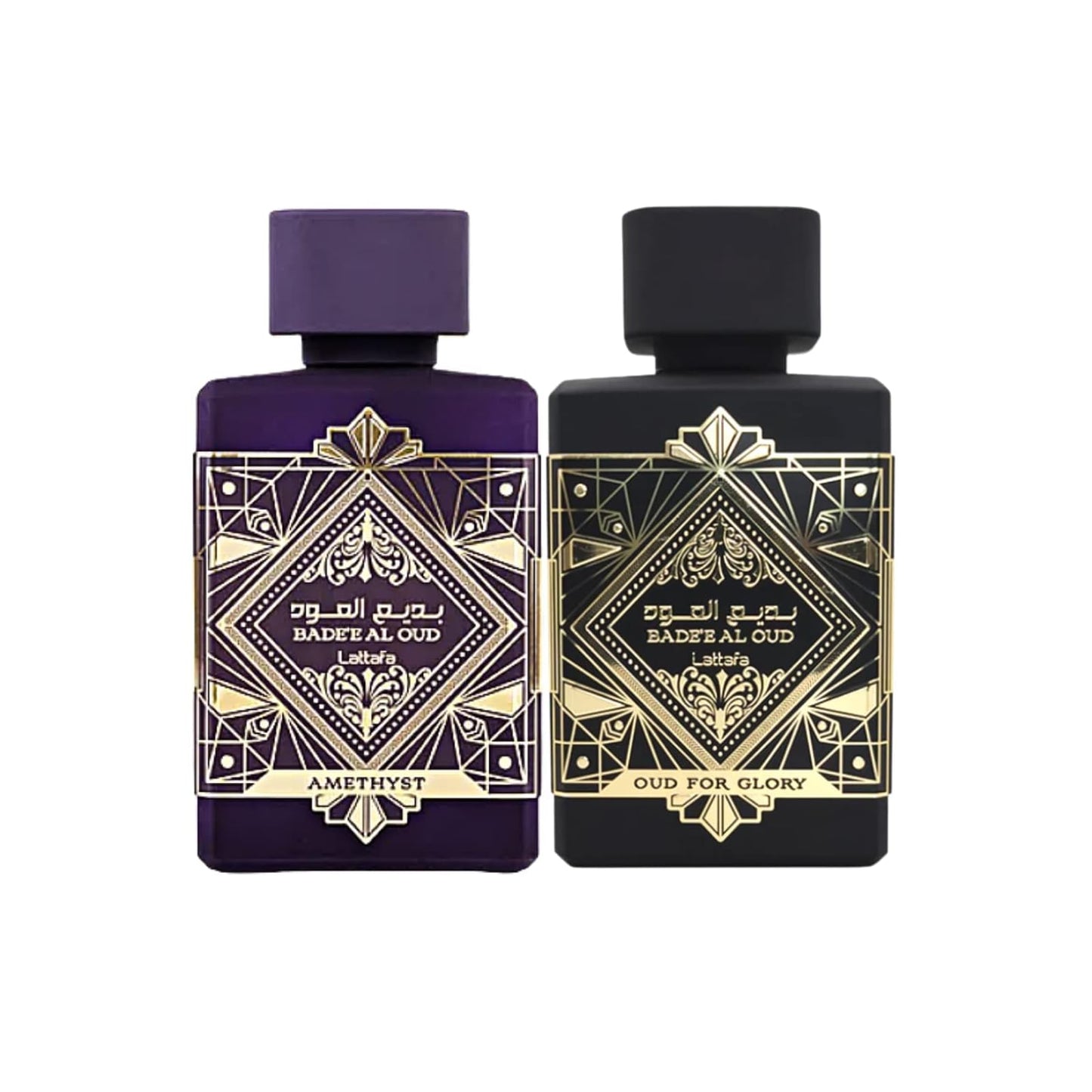 Lattafa Bade'e Al Oud 2-Piece Set for Unisex, (3.4 Oz Amethyst Eau De Parfum Spray + 3.4 Oz Oud for Glory Eau De Parfum Spray) Beauty & Personal Care Lattafa