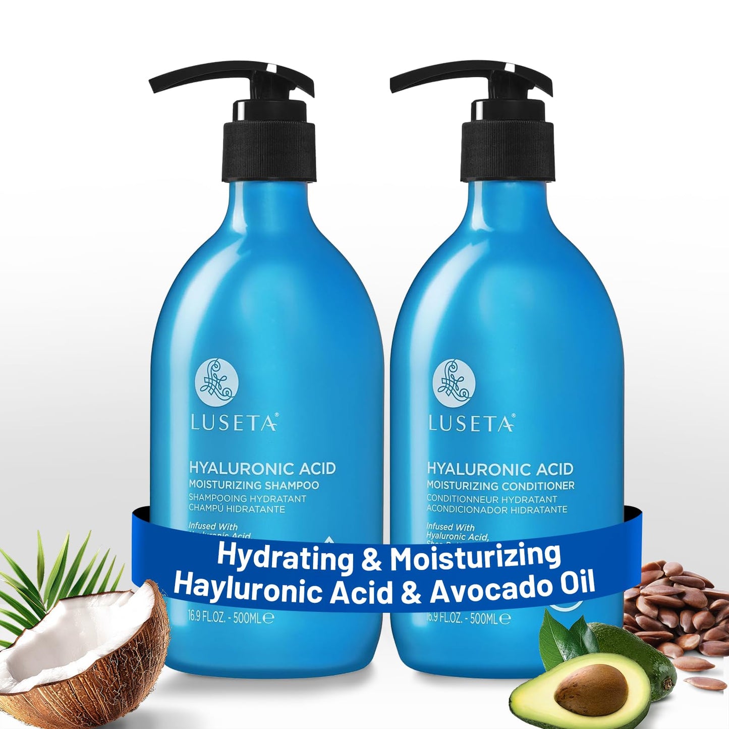 Luseta Deep Hydrating Hyaluronic Acid Shampoo and Conditioner Set for Dry Damaged Hair - Sulfate Free Moisturizing Hair Care with Shea Butter Beauty & Personal Care L LUSETA