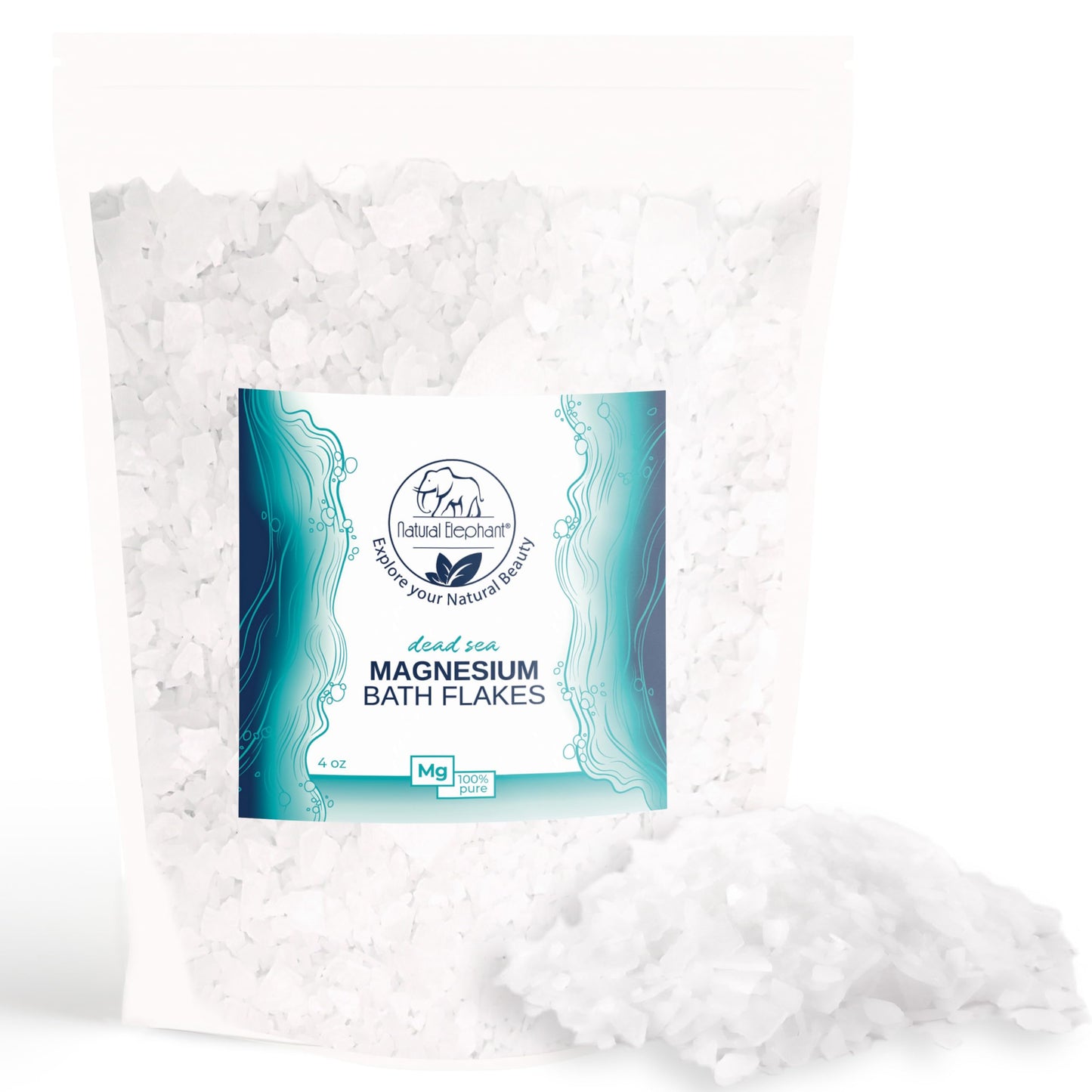 Natural Elephant Dead Sea Magnesium Bath Flakes - 4 oz Trial Size (113g) - Pure Magnesium Chloride Soak for Body and Foot - Ideal for a Soothing Bath Beauty and Personal Care Natural Elephant