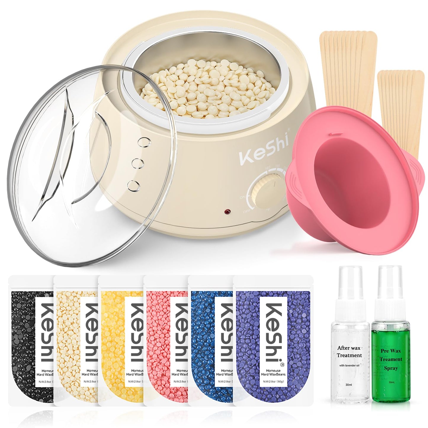 KeShi Waxing Kit, Painless Hair Removal Wax Warmer with 6 Bags Wax Beans(Ivory) Beauty and Personal Care KeShi Default Title
