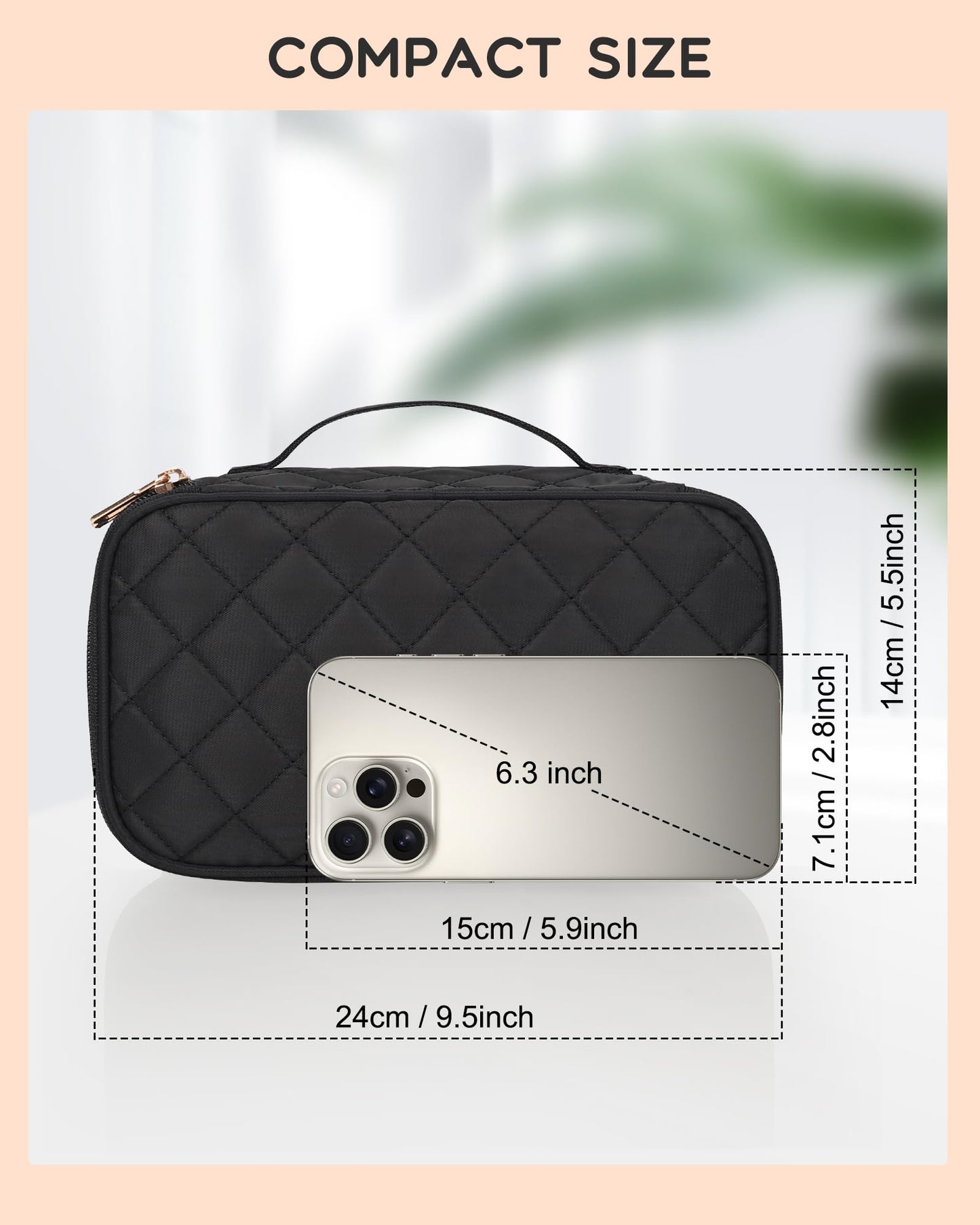 Relavel Travel Makeup Bag, Small Makeup Bag for Women, Makeup Organizer Pouch, Compact Cosmetic Bag, Double-layer Makeup Bag with Brush Holder Beauty and Personal Care Relavel