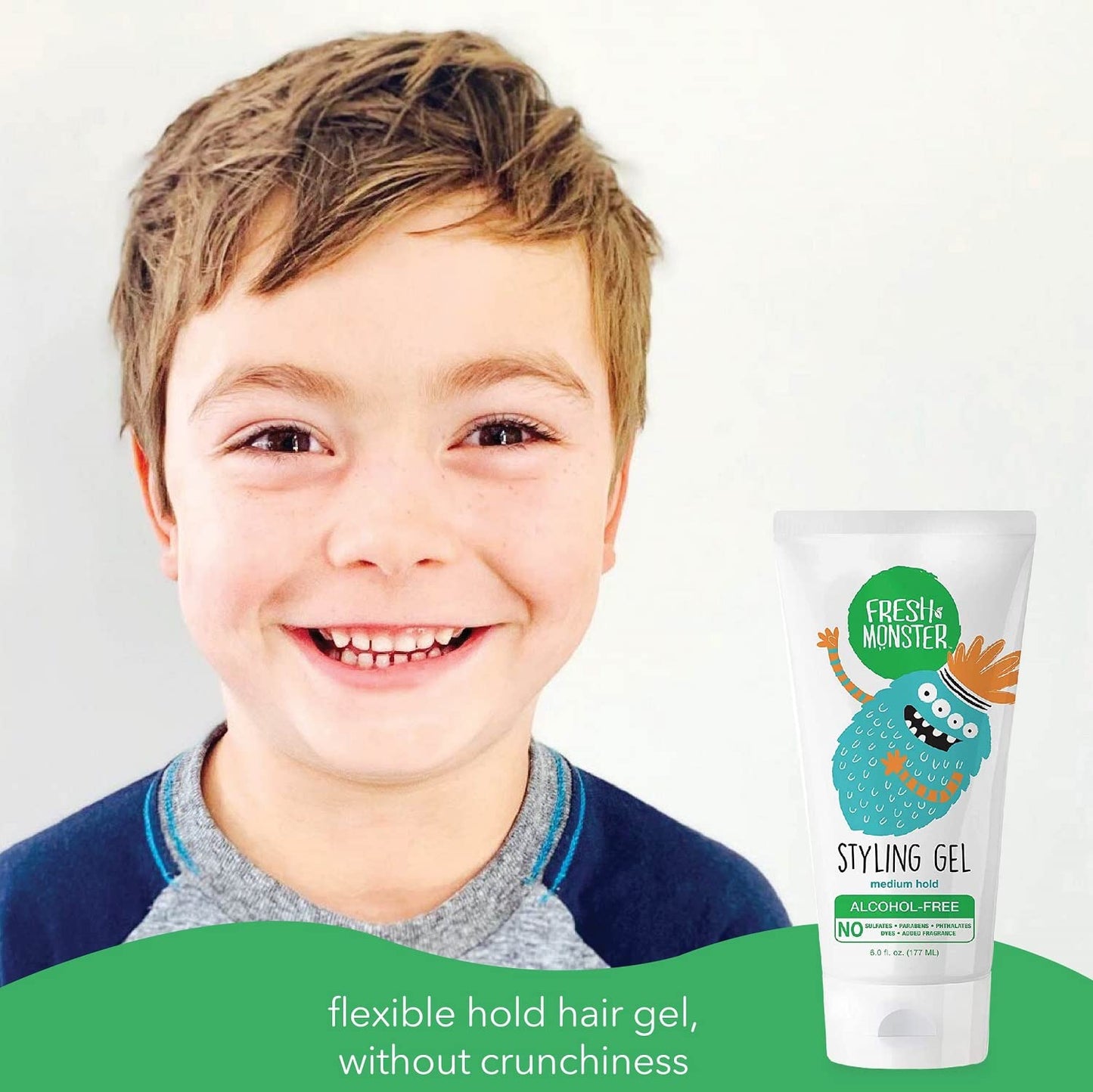 Fresh Monster Kids Hair Styling Gel, Medium Hold Alcohol-Free, Natural Hair Gel for Kids & Toddlers (6oz.) Beauty & Personal Care Fresh Monster
