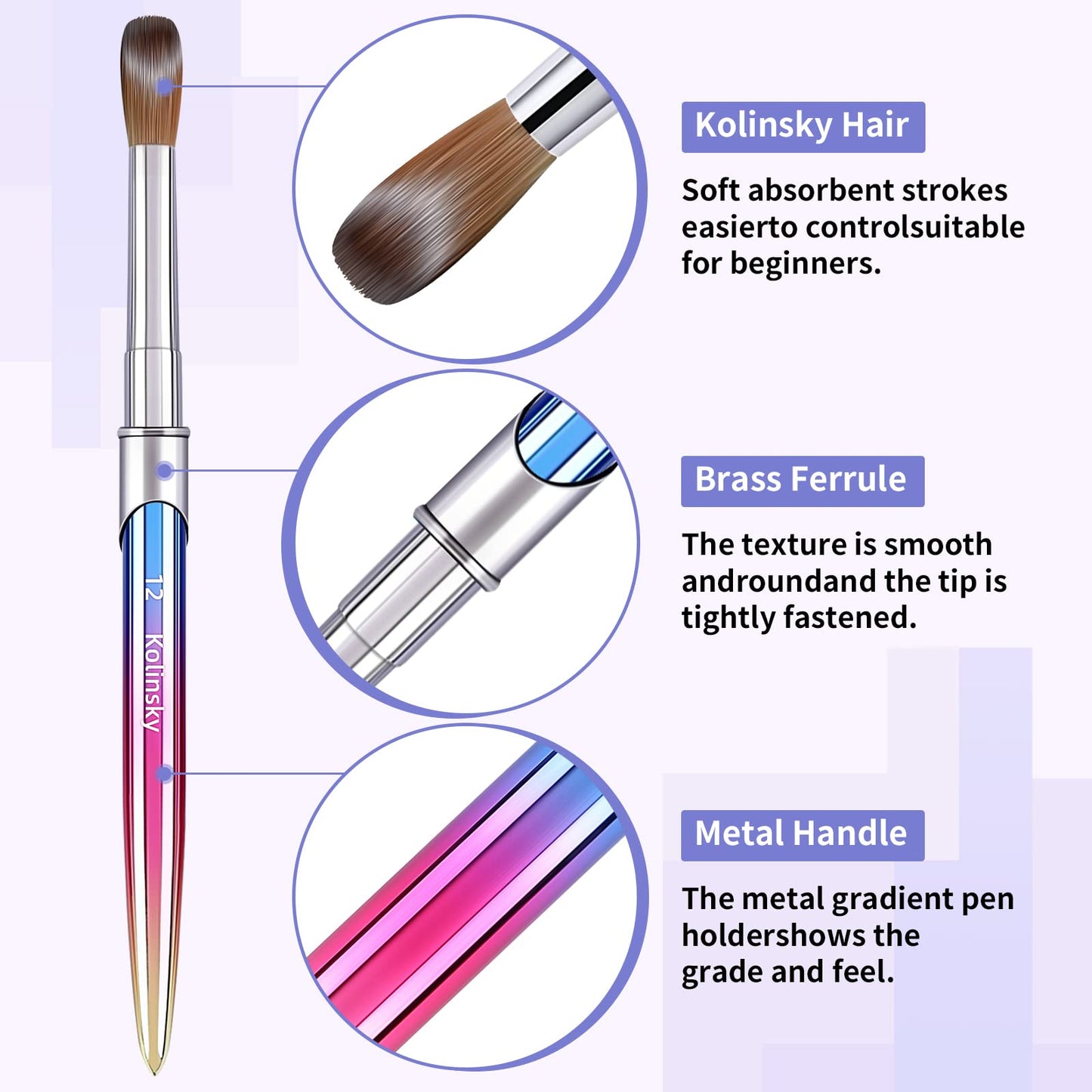 100% Kolinsky Acrylic Nail Brush,3D Pure Handmade Round Shape Size 12 Nail Brushes for Acrylic Application, Professional Nail Art Brush Manicure Beauty & Personal Care GSWOI