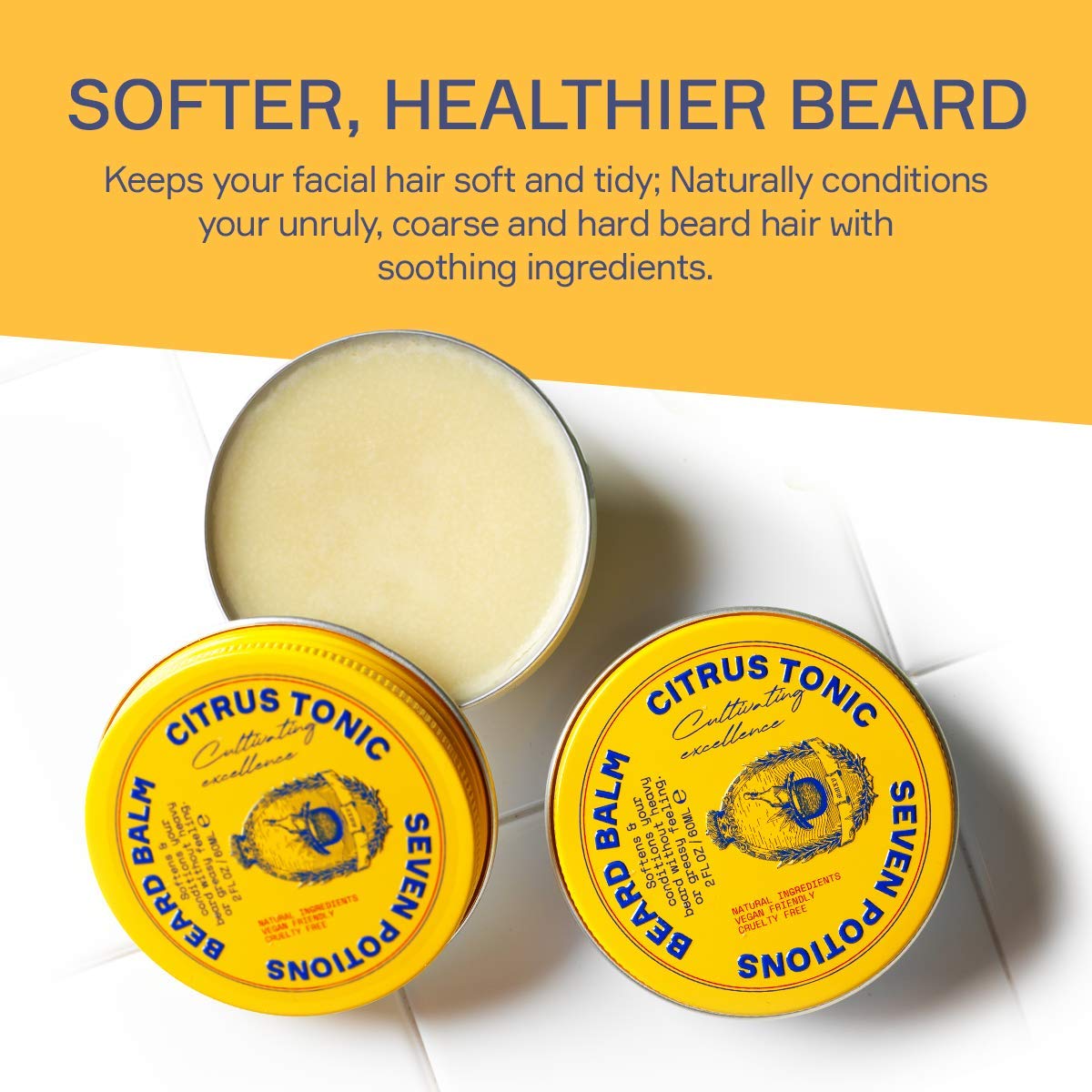 SEVEN POTIONS Beard Balm for Men - Conditioning Softener to Nourish Skin, Facial Hair, and Stop Beard Itch - All-Natural, Vegan, Cruelty Free - Citrus Beauty & Personal Care SEVEN POTIONS