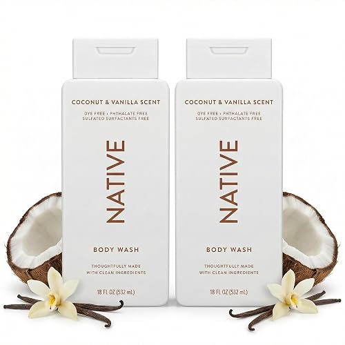 Native Body Wash 2 Pack, Coconut Vanilla, Sulfate Free, Paraben Free, Natural Moisturizing Shower Gel for Women and Men, 18 oz Each Beauty & Personal Care Native