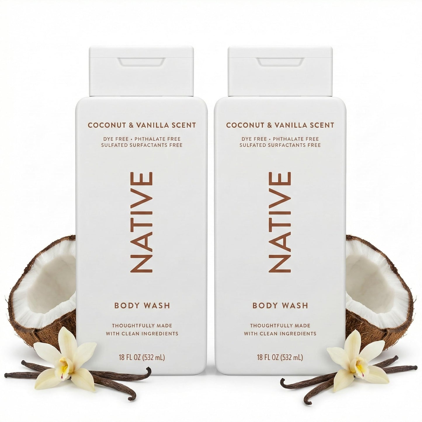Native Body Wash 2 Pack, Coconut Vanilla, Sulfate Free, Paraben Free, Natural Moisturizing Shower Gel for Women and Men, 18 oz Each Beauty & Personal Care Native