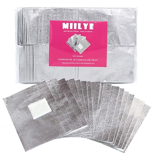 MIILYE Nail Polish Remover Foil Wraps for Acrylic/Dip Powder/UV/Gel/Polish Varnish Soak-off Removal, with Pre-attached Lint Free Pad (100x Gel Nail Beauty & Personal Care MIILYE