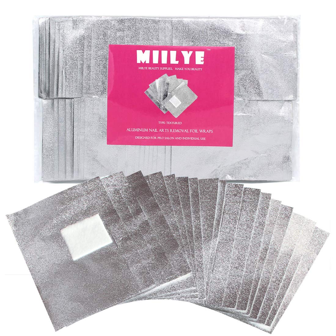 MIILYE Nail Polish Remover Foil Wraps for Acrylic/Dip Powder/UV/Gel/Polish Varnish Soak-off Removal, with Pre-attached Lint Free Pad (100x Gel Nail Beauty & Personal Care MIILYE