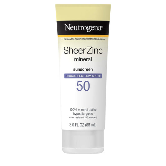 Neutrogena Sheer Zinc Oxide Dry-Touch Sunscreen Lotion with Broad Spectrum SPF 50, Water-Resistant, Hypoallergenic & Non-Greasy Mineral Sunscreen, 3 Beauty & Personal Care Neutrogena