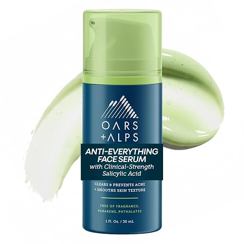 Oars + Alps Anti-Everything Face Serum for Men, Salicylic & Glycolic Acid, Reduces Acne, Fine Lines & Large Pores, Anti-Aging & Fragrance-Free, 1 Fl Beauty & Personal Care Oars + Alps