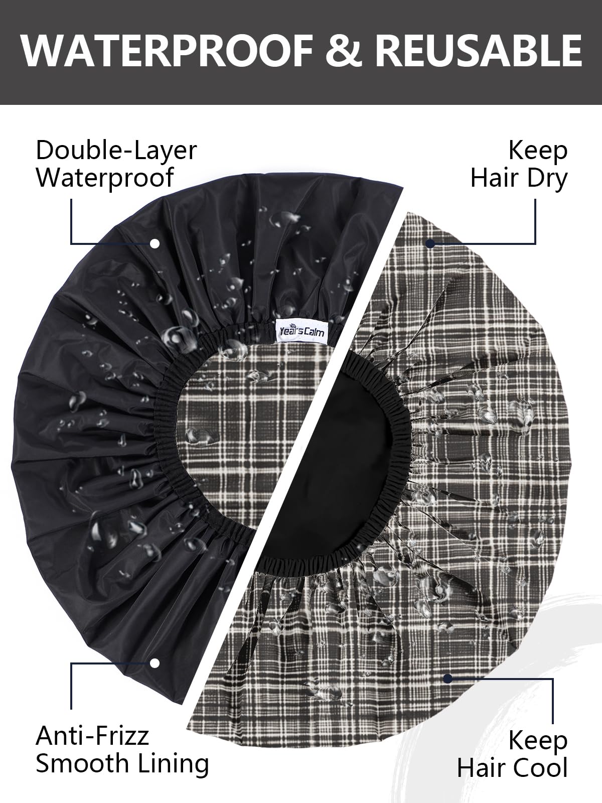 Years calm Men Shower Cap Reusable Waterproof, Dual-Layer Design, Double-Sided Use,Protects Hair in Shower, Spa, Travel & Cooking, Adjustable Elastic Beauty and Personal Care Years calm