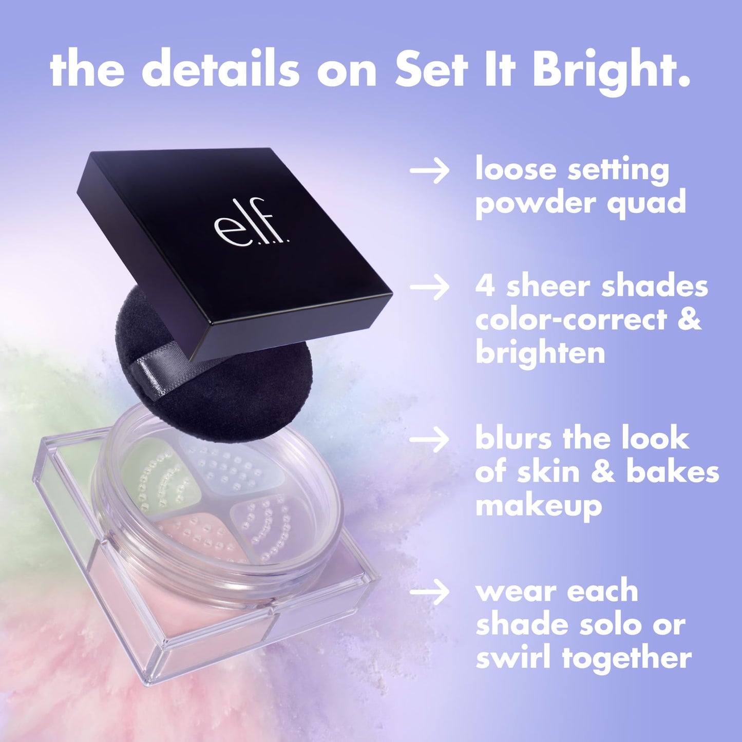 e.l.f. Set it Bright Powder Quad, Brightening Loose Setting Powder, Bakes, Blurs & Sets for Soft-Matte Radiance, Velvet Puff Included, Vegan Beauty and Personal Care e.l.f.