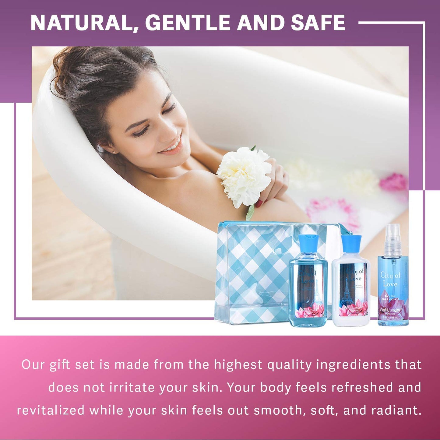 Vital Luxury Bath & Body Care Travel Set - Home Spa Set with Body Lotion, Shower Gel and Fragrance Mist, Personal Body Care Travel Set (City of Love) Beauty & Personal Care Vital Luxury