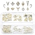 qiipii 12 Pair 3D Alloy Gold Nail Art Rhinestones - Heart Shaped Nail Charms, Golden Nail Crystal Diamonds Jewelry Stones Studs for Nails Decor Crafts Beauty & Personal Care qiipii