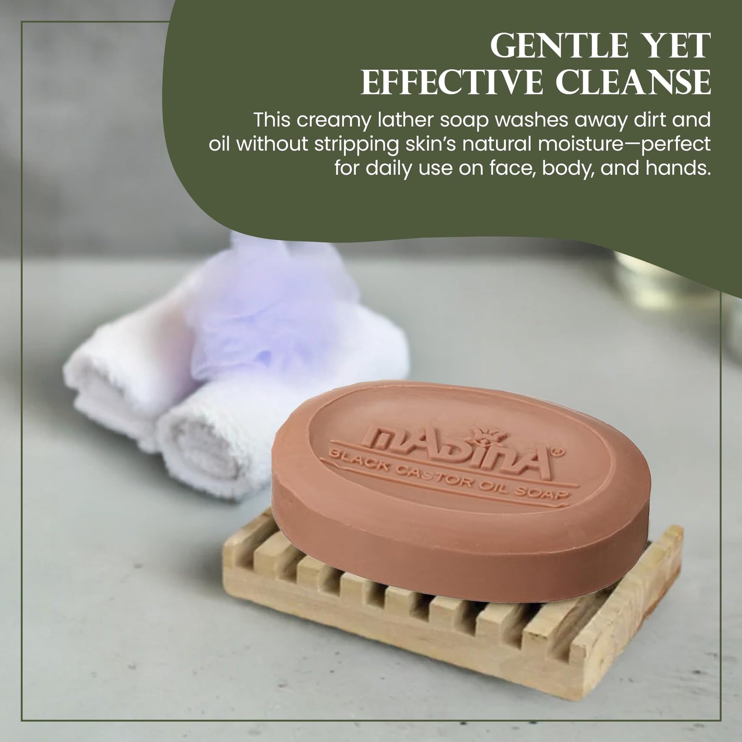 Madina Jamaican Black Castor Oil Soap Bar - Deep Moisturizing, Hydrating, 100% Vegetable-Based, Halal & RSPO Certified, Gentle Cleanser for All Skin Beauty & Personal Care Madina