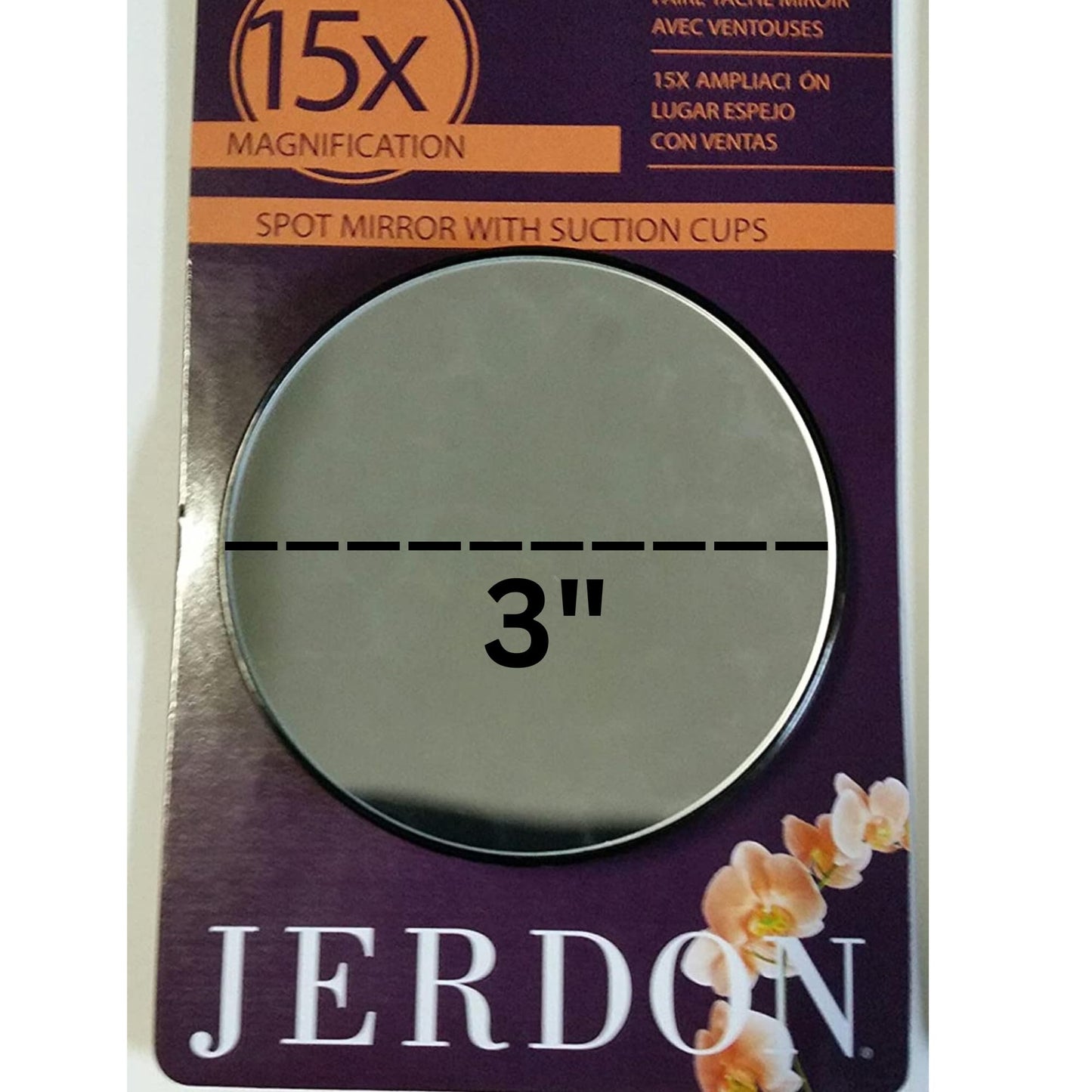 JERDON 3” Makeup Mirror with 15X Magnification - Black Frame - Suction Cups for Wall Mounting - Portable and Fits Easily in Purse for Travel - Model Beauty & Personal Care JERDON