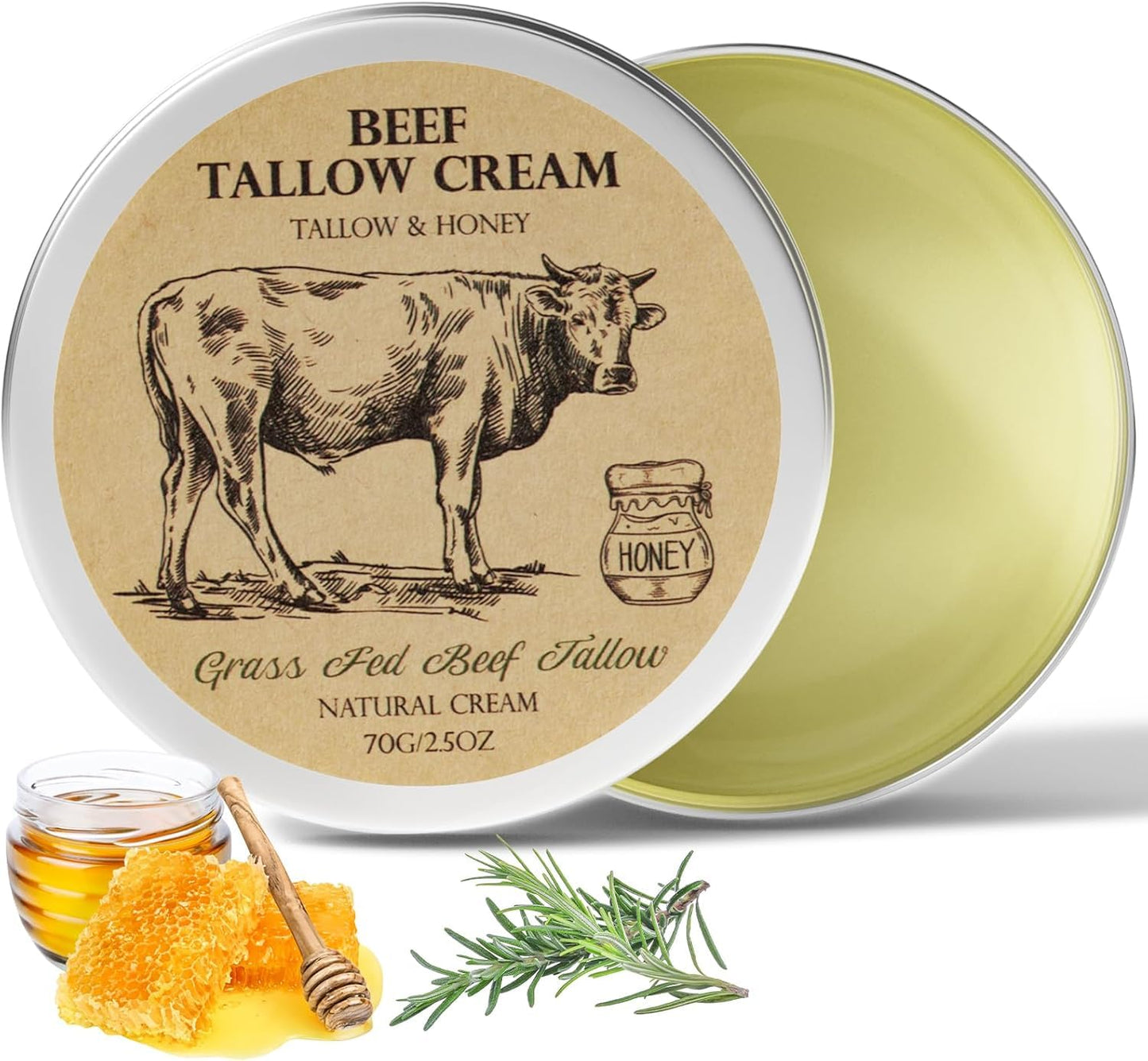 MROUVIK Beef Tallow for Skin, Tallow and Honey Cream,Tallow Face Moisturizer, Natural Grass-Fed Beef Tallow Balm with Raw Honey Moisturizing Cream Beauty & Personal Care MROUVIK