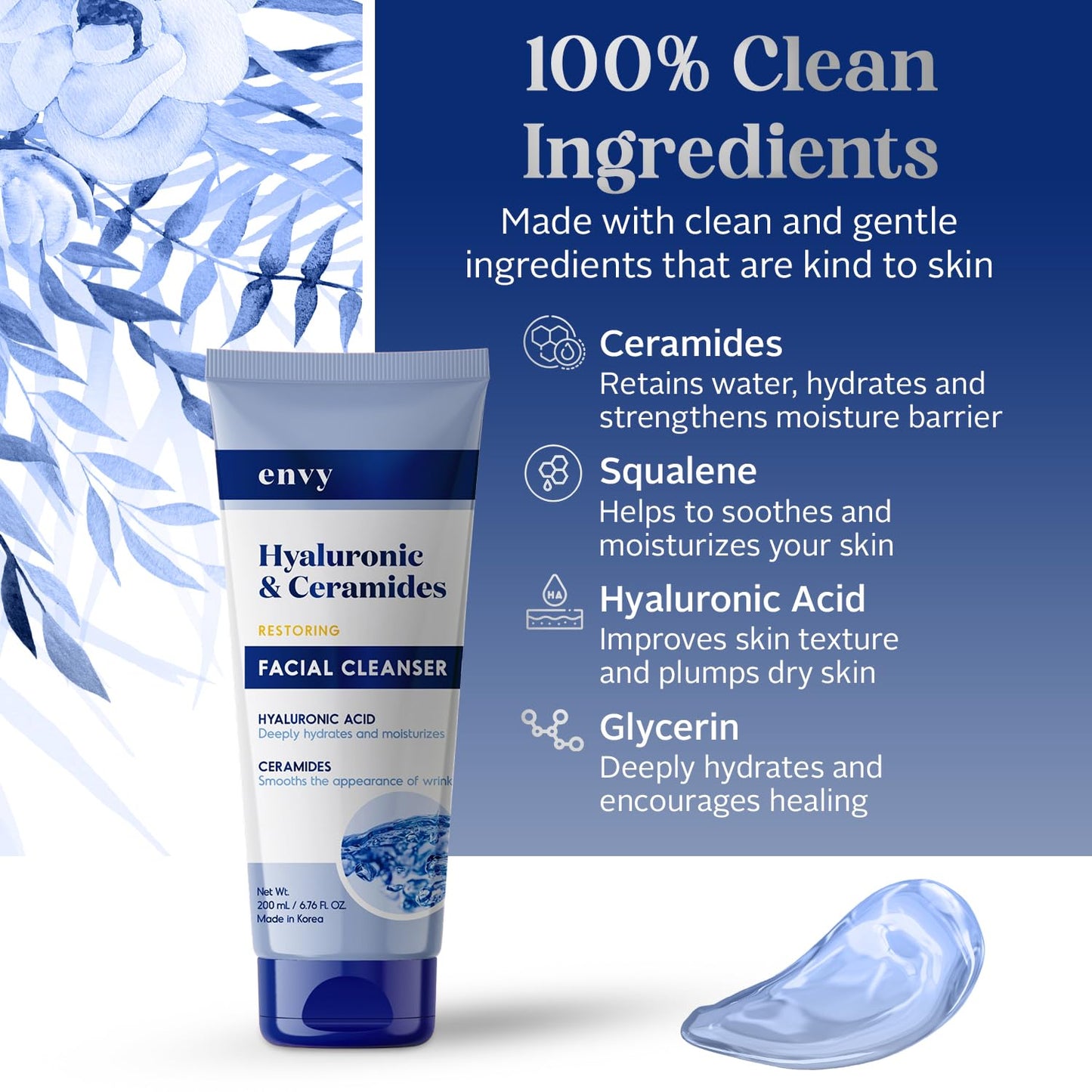 Envy Facial Cleanser with Hyaluronic Acid & Ceramides - Hydrating, Moisturizing & Radiance-Boosting - Clean, Cruelty-Free Korean Skin Care for All Beauty & Personal Care Envy