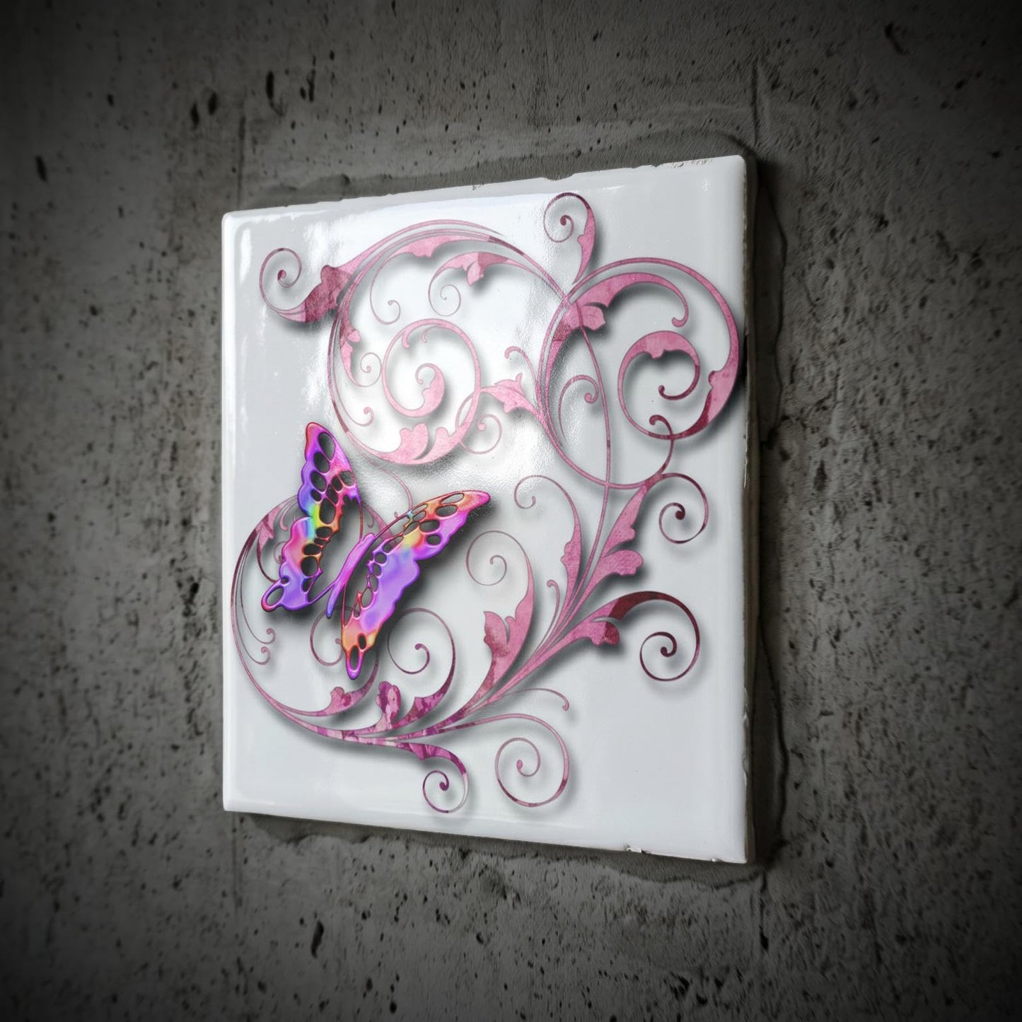 3dRose Golden accented vines and pretty multi colored butterfly - Ceramic Tile, 6-inch (ct_167212_2) Beauty and Personal Care 3dRose
