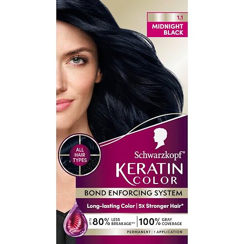 Schwarzkopf Keratin Permanent Hair Dye Cream, 1.1 Midnight Black, Professional Quality Color for Up to 100% Gray Coverage, Bond Enforcing System Beauty & Personal Care Schwarzkopf