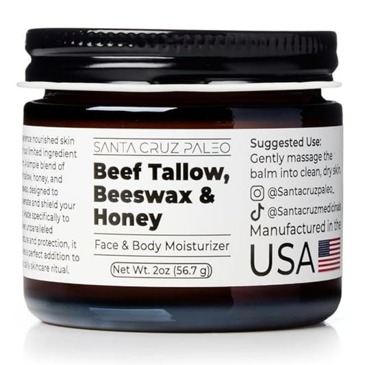 Santa Cruz Paleo, Beef Tallow, Beeswax & Honey Face Moisturizer, Organic, Unscented Grassfed Beef Tallow Skin Care, Sunscreen Free, Non Comedogenic Beauty and Personal Care Santa Cruz Paleo Default Title