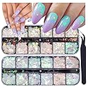 UARUOGP 24 Grids Holographic Nail Sequins and 1 Pcs Tweezers,Iridescent Mermaid Flakes Ultra-Thin Colorful Flakes Glitter Sticker,DIY Face Body Eyes Beauty & Personal Care UARUOGP