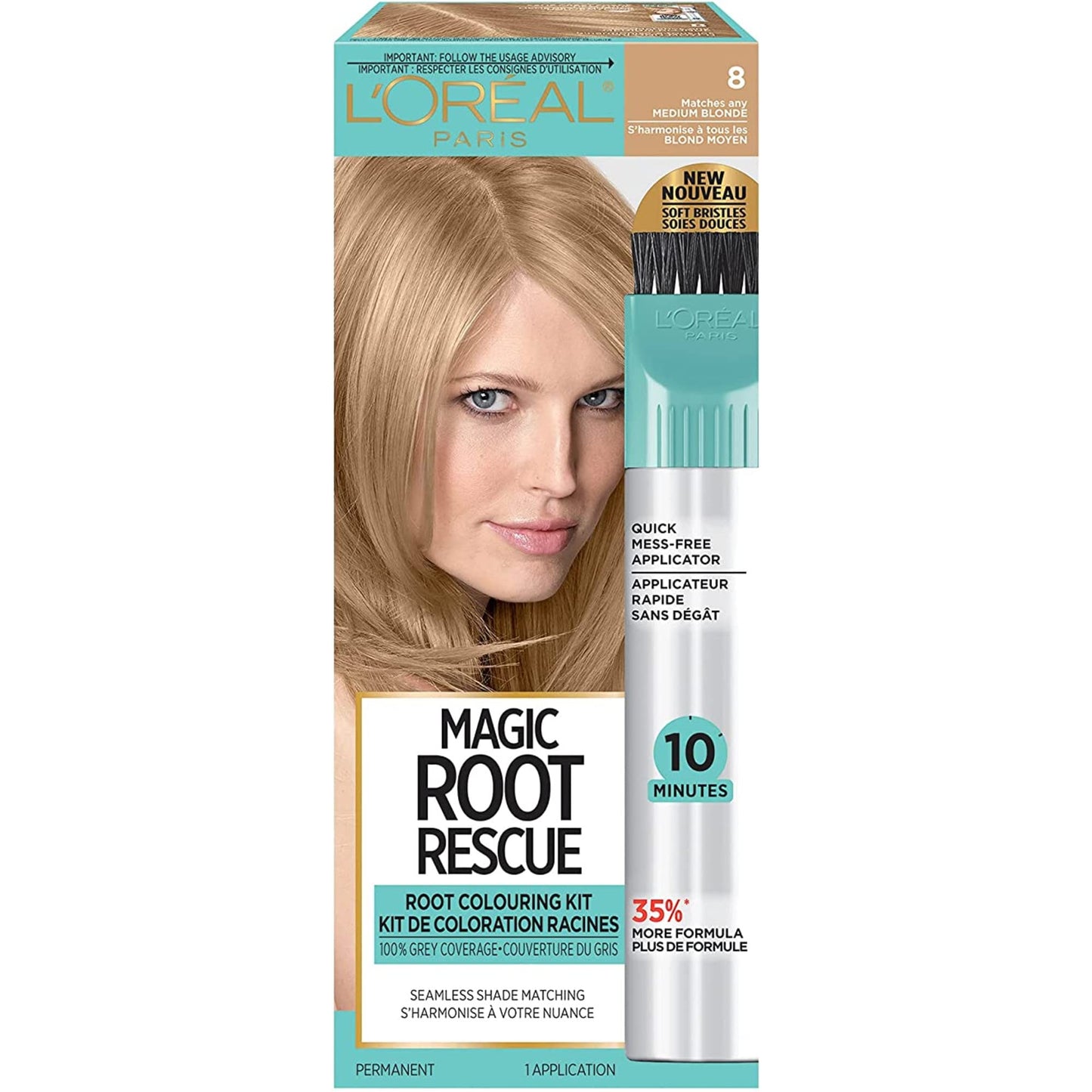 L'Oreal Paris Magic Root Rescue 10 Minute Root Hair Coloring Kit, Permanent Hair Color with Quick Precision Applicator, 100 percent Gray Coverage, 8 Beauty & Personal Care L'Oreal Paris