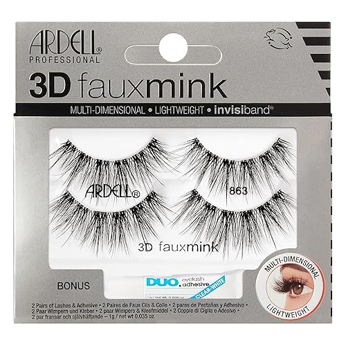 Ardell 3D Faux Mink Lashes 863 with DUO Lash Adhesive Pipette, 1g - Long-Lasting, Natural Look False Eyelashes, 1 Pack Beauty & Personal Care Ardell