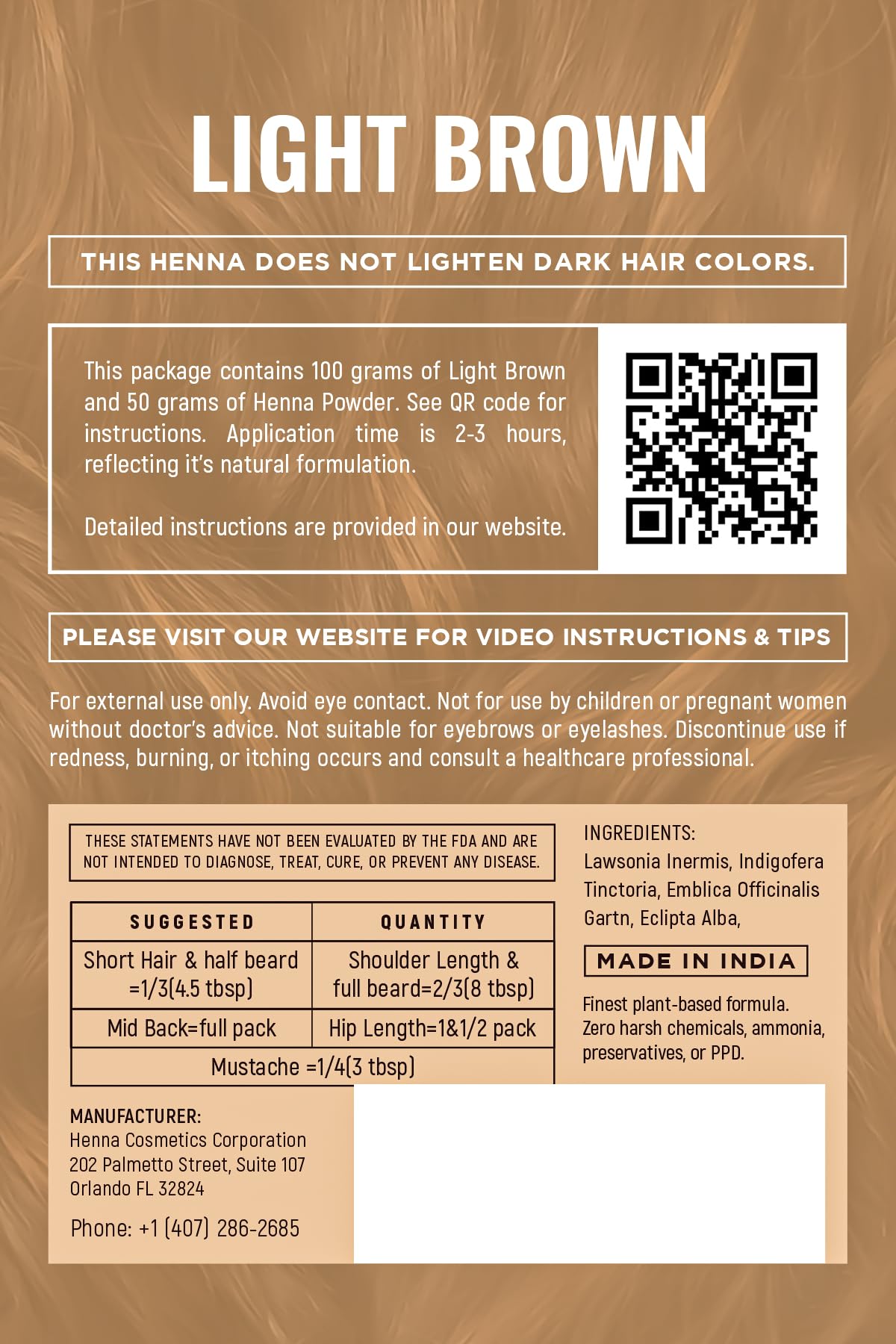 Henna Cosmetics Natural Henna Hair Dye, Light Brown, 100g + Free 50g Henna Beauty & Personal Care HENNA COSMETICS CYPRI