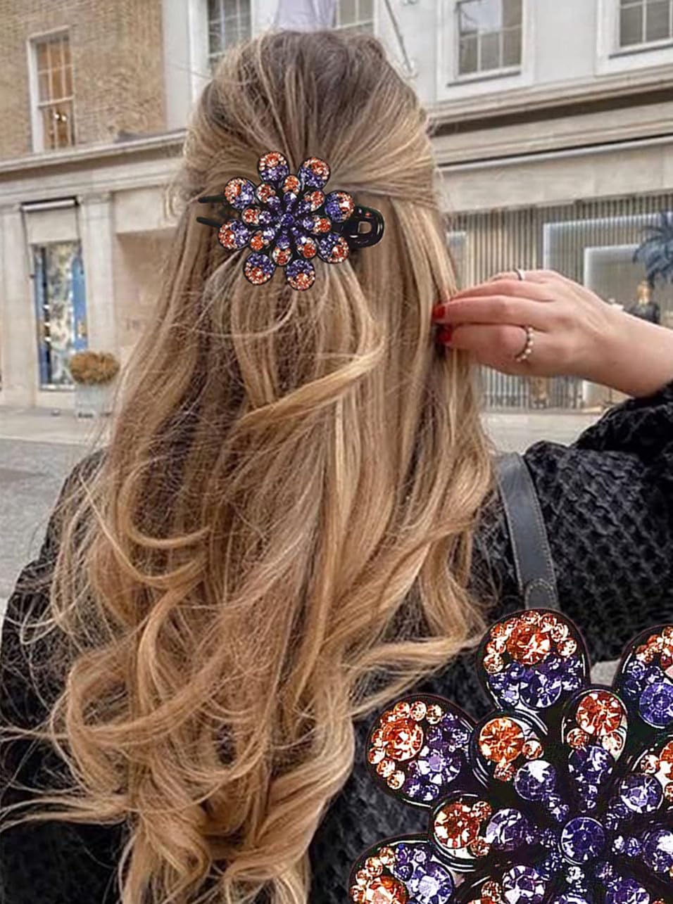 5 Pcs double flower decorative jeweled rhinestone hair clip pretty fancy floral thick crystal hair clips for women beautiful fashion designer asian Beauty & Personal Care LJC-20