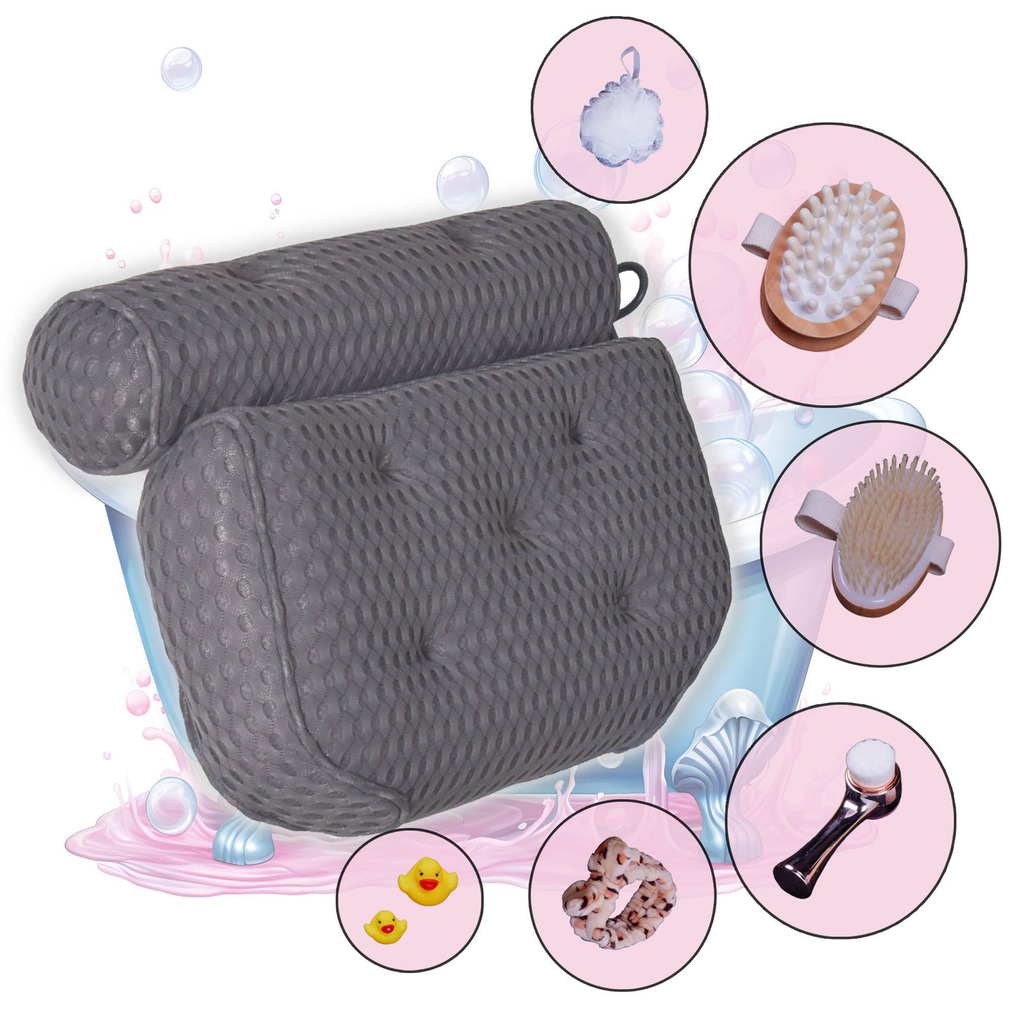 TUBBIE BASIC Bathtub Pillow Pink Bath Pillow with Anti-Slip Suction Cups 4D Mesh Soft Spa Bath Tub Pillow Headrest Bath Pillows for Tub with Neck Beauty and Personal Care TUBBIE BASIC