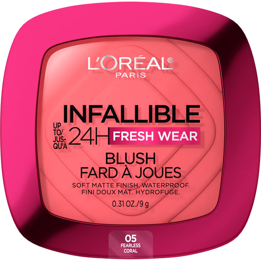 L'Oreal Paris Infallible Up to 24H Fresh Wear Soft Matte Blush, Blendable, Long-Lasting and Waterproof Cheek Make Up, Fearless Coral 05, 0.31 Oz Beauty & Personal Care L'Oreal Paris