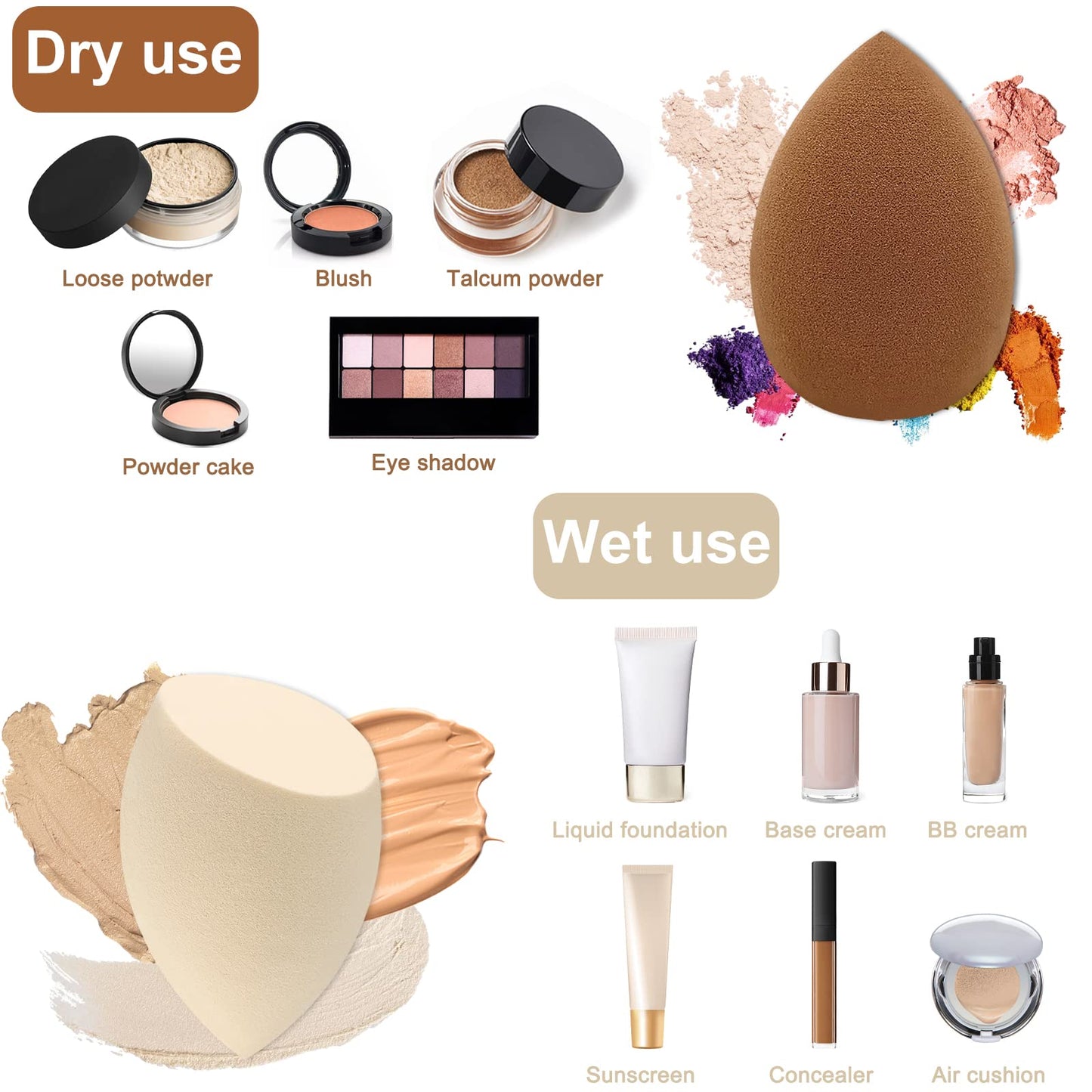 12 Pieces Professional Makeup Sponge Set,Latex Free Flawless Soft Setting Face Puffs,Multicolor Beauty Sponge Blender Cosmetic Applicator Beauty & Personal Care Scartink