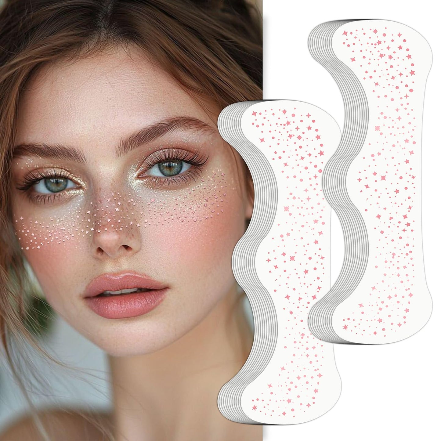 Wodelanle Glitter Freckles Face Tattoo, 24 Count Rose Gold Face Glitter Speckles Makeup Patches, Glow Up Makeup Patches, Cute Glitter Freckles Makeup Beauty & Personal Care Wodelanle