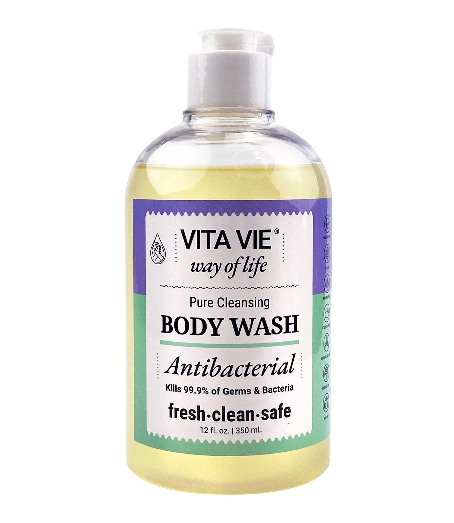 VITA VIE Body Wash, Lemon Scent, Antibacterial Soap for Hands and Forearms With Hazel, Willow Bark Extract, and Tea Tree Oil, Clean Nourishing Beauty & Personal Care VITA VIE
