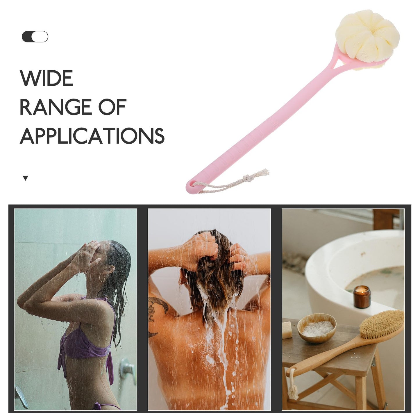 PRETYZOOM Long-Handled Soft Bristle Back Scrubber Brush Pink Scrubber Ball for Gentle Body Cleaning and Exfoliation, Portable Bath Supply for Shower Beauty and Personal Care PRETYZOOM