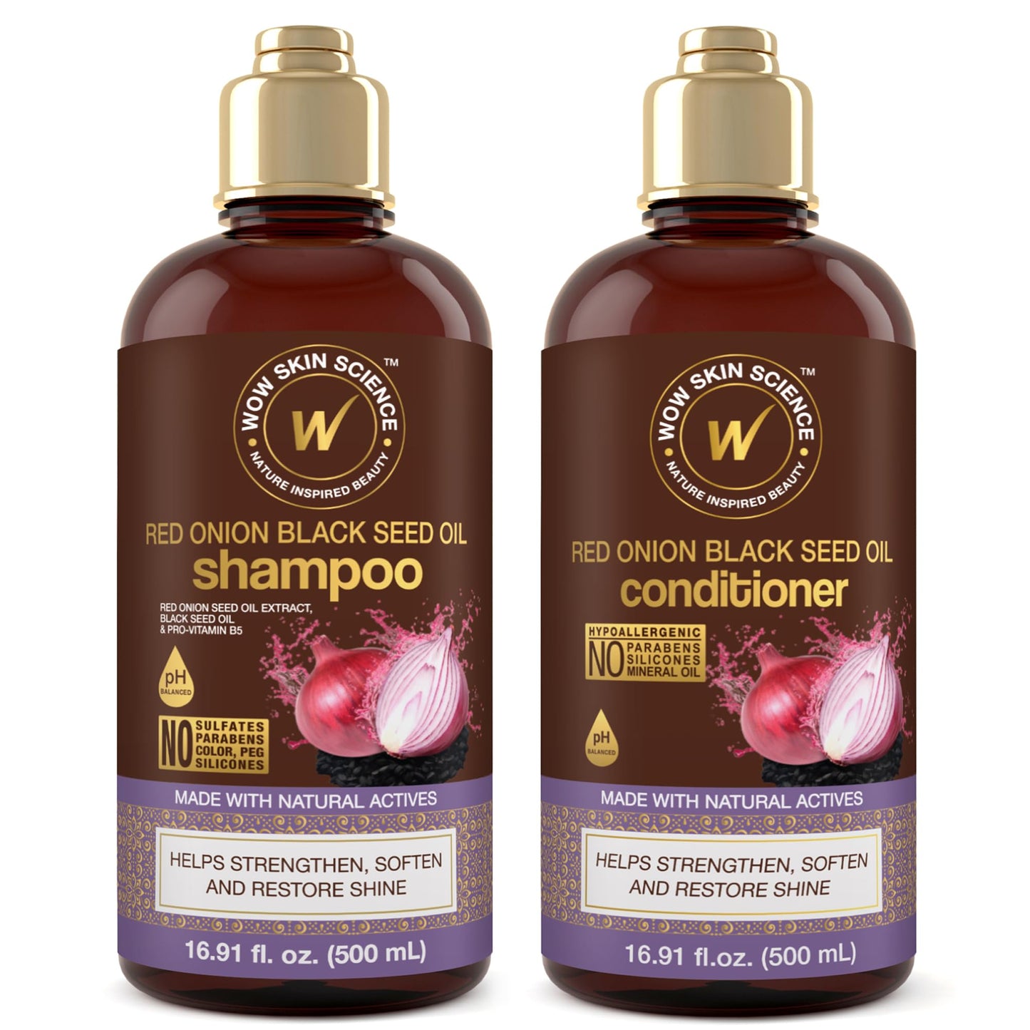 WOW Skin Science Red Onion Black Seed Shampoo & Conditioner Duo 16.9 oz Beauty & Personal Care WOW Skin Science