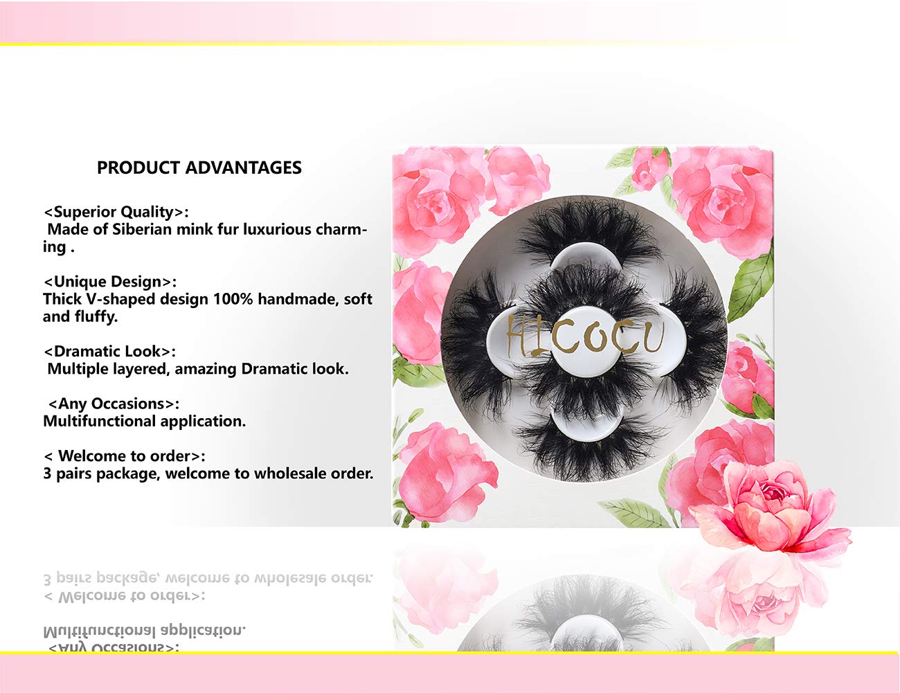 HICOCU 25mm Lashes Mink 3 Pairs False Eyelashes Dramatic Look lashes 25mm Set Pack 3D Lashes Long Volume Mink Eyelashes(WYS-SHD-3) Beauty & Personal Care HICOCU