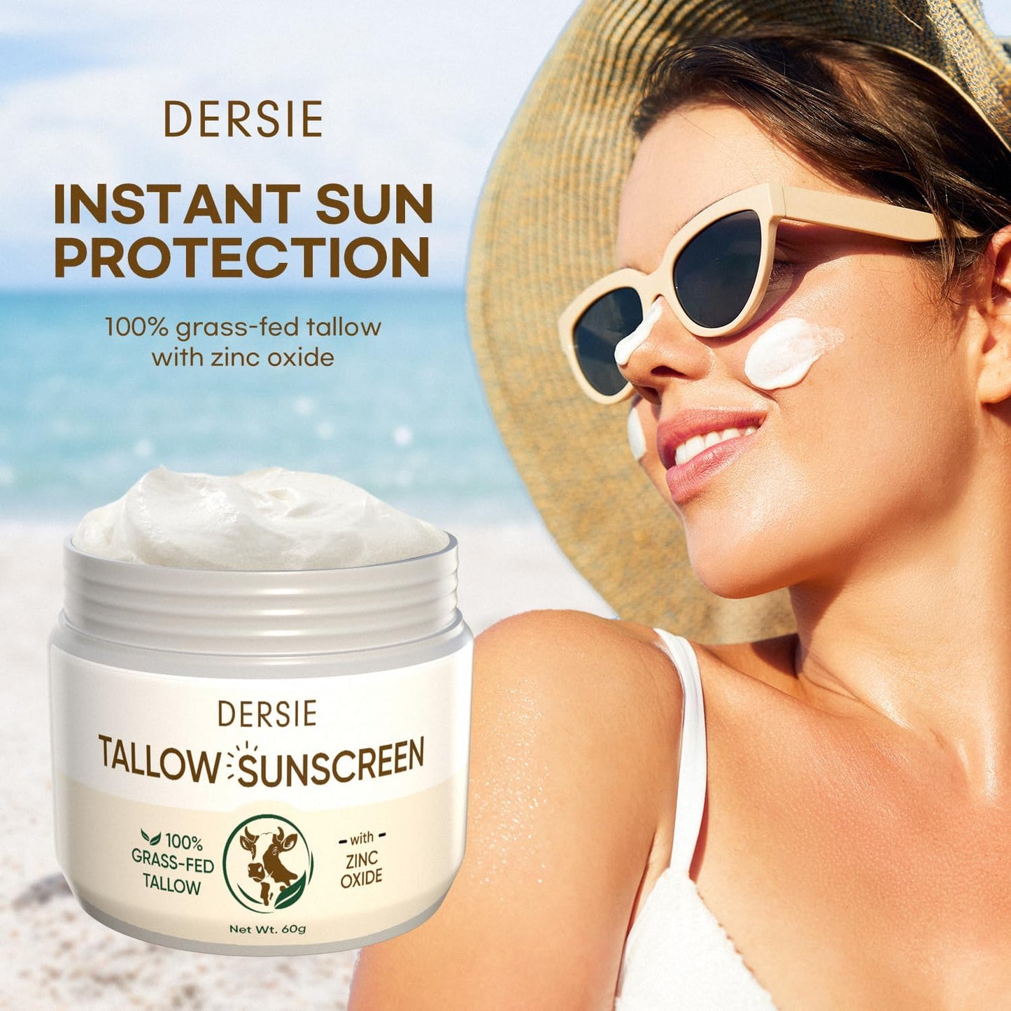 Dersie Tallow Sunscreen SPF 30 - Mineral UV Defense with Non-Nano Zinc Oxide - Face & Body Sun Protection for Adults & Kids - with 100% Grass-Fed Beef Beauty & Personal Care Dersie