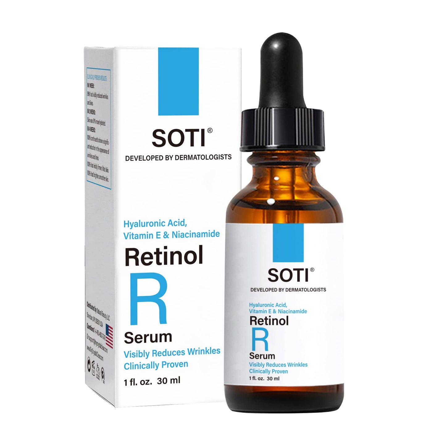 Retinol Face Serum, Reduces Wrinkles, Age Spots, Post-Acne Marks. Stimulates Collagen, Firm Skin, Anti Aging with Hyaluronic Acid, Niacinamide (30ml) Beauty & Personal Care Soti